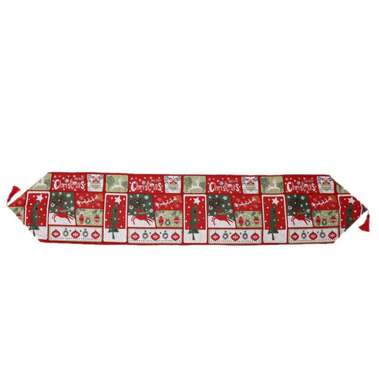Napron Decorativ pentru Masa, Model Merry Christmas, Tematica Craciun, 35 x 180 cm, Rosu/Verde