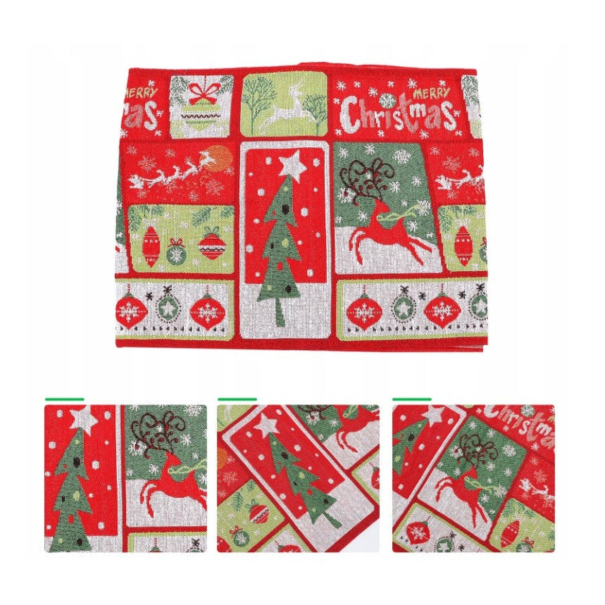 Napron Decorativ pentru Masa, Model Merry Christmas, Tematica Craciun, 35 x 180 cm, Rosu/Verde