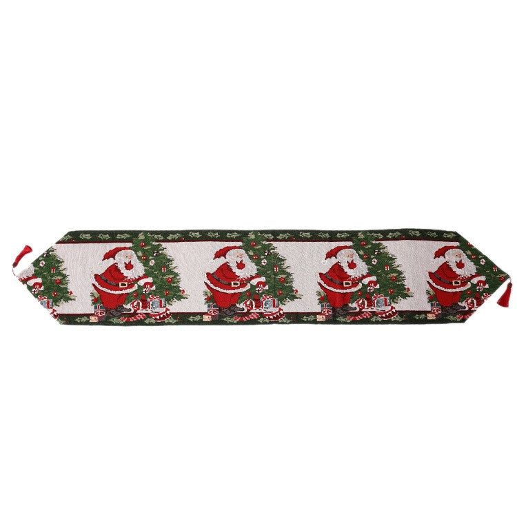 Napron Decorativ pentru Masa, Model Mos Craciun, Tematica Craciun, 35 x 180 cm, Rosu/Verde