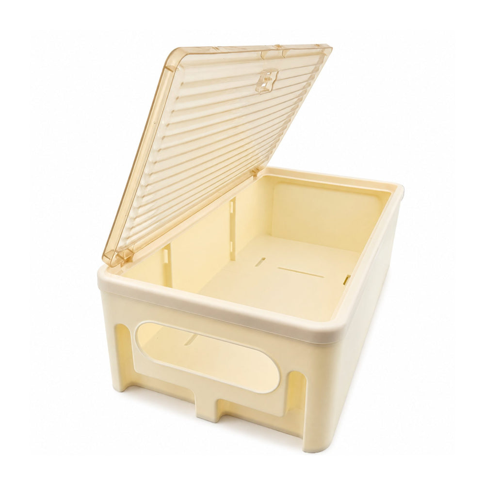 Organizator Cosmetice, Montare pe Perete fara Perforare, 36.5x10.9x20 cm, cu 3 Rafturi, din PP si ABS, Bej, Usa Transparenta