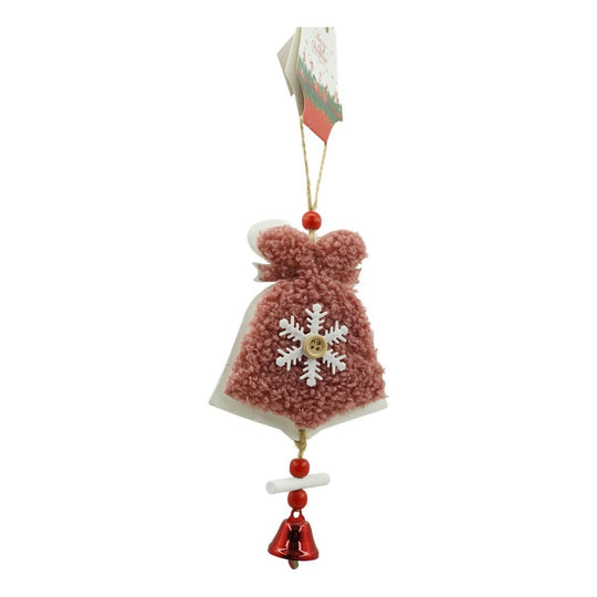 Ornament de brad broderie cu clopot, roz, lemn, 18 cm
