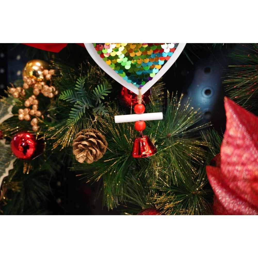Ornament de brad clopotel din paiete, multicolor, lemn, 18 cm