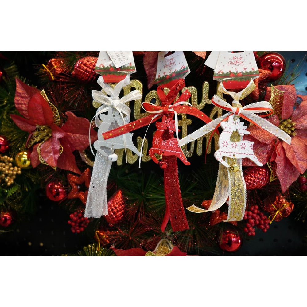Ornament de brad craciun cerb, gri, lemn, 25 cm