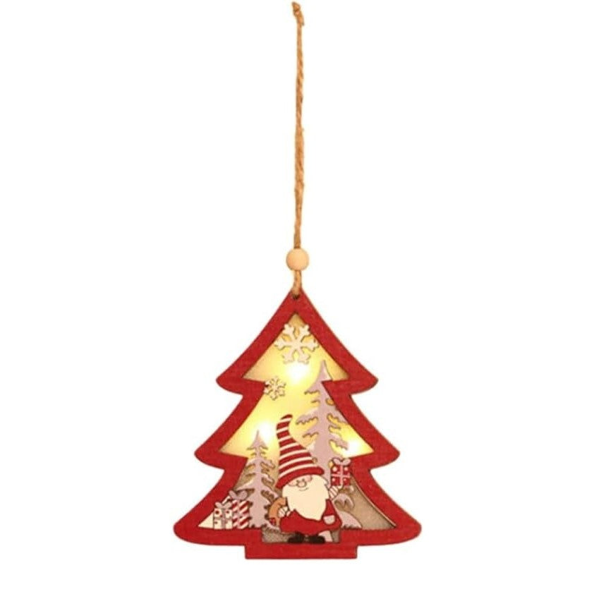 Ornament de Brad, cu Lumini LED, din Lemn, Figurina Elf, Model Brad, Multicolor