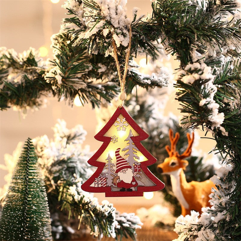 Ornament de Brad, cu Lumini LED, din Lemn, Figurina Elf, Model Brad, Multicolor