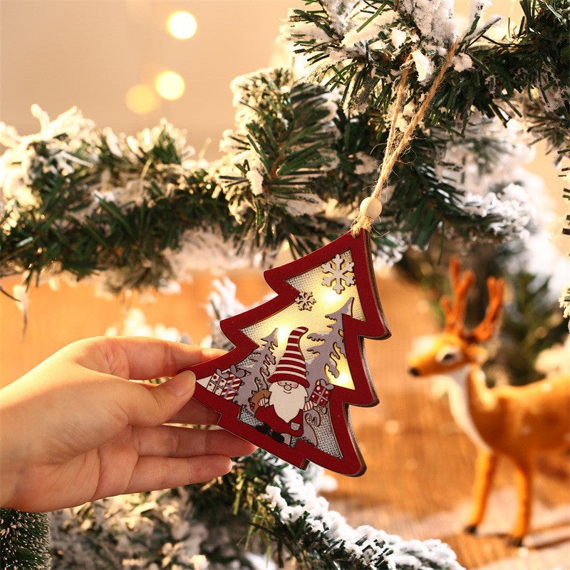 Ornament de Brad, cu Lumini LED, din Lemn, Figurina Elf, Model Brad, Multicolor