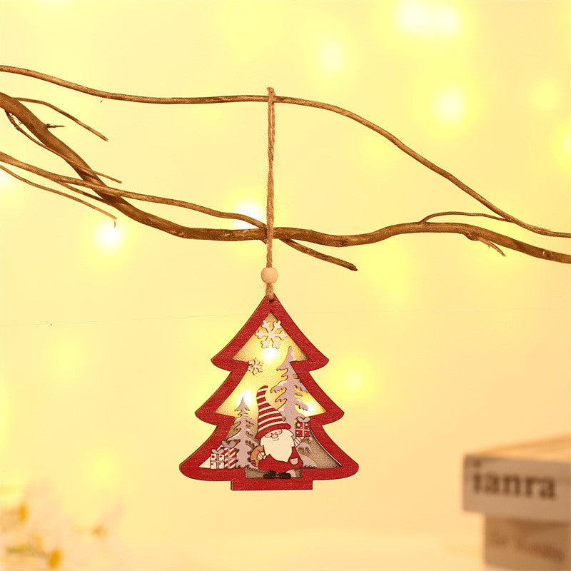 Ornament de Brad, cu Lumini LED, din Lemn, Figurina Elf, Model Brad, Multicolor