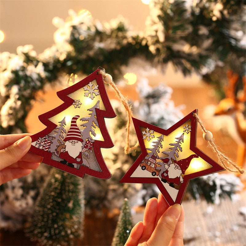 Ornament de Brad, cu Lumini LED, din Lemn, Figurina Elf, Model Brad, Multicolor