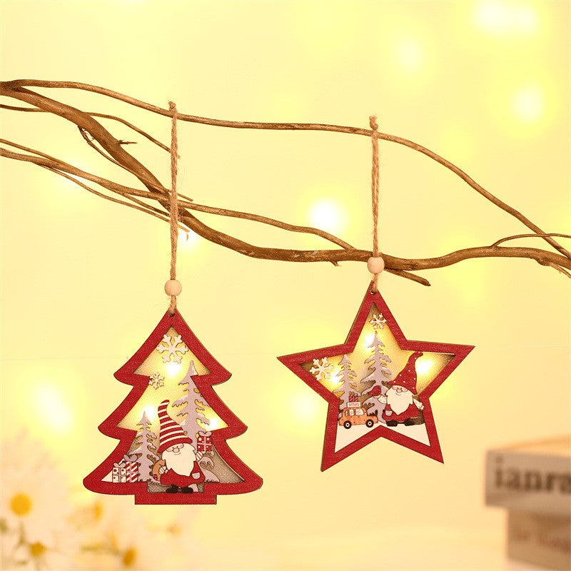 Ornament de Brad, cu Lumini LED, din Lemn, Figurina Elf, Model Brad, Multicolor