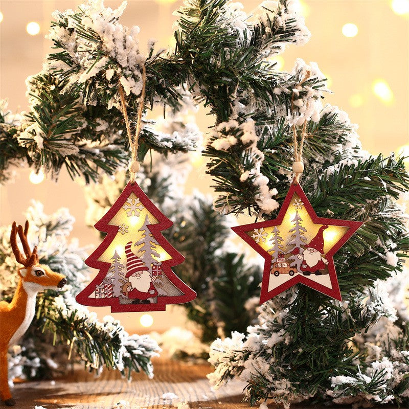 Ornament de Brad, cu Lumini LED, din Lemn, Figurina Elf, Model Stea, Multicolor