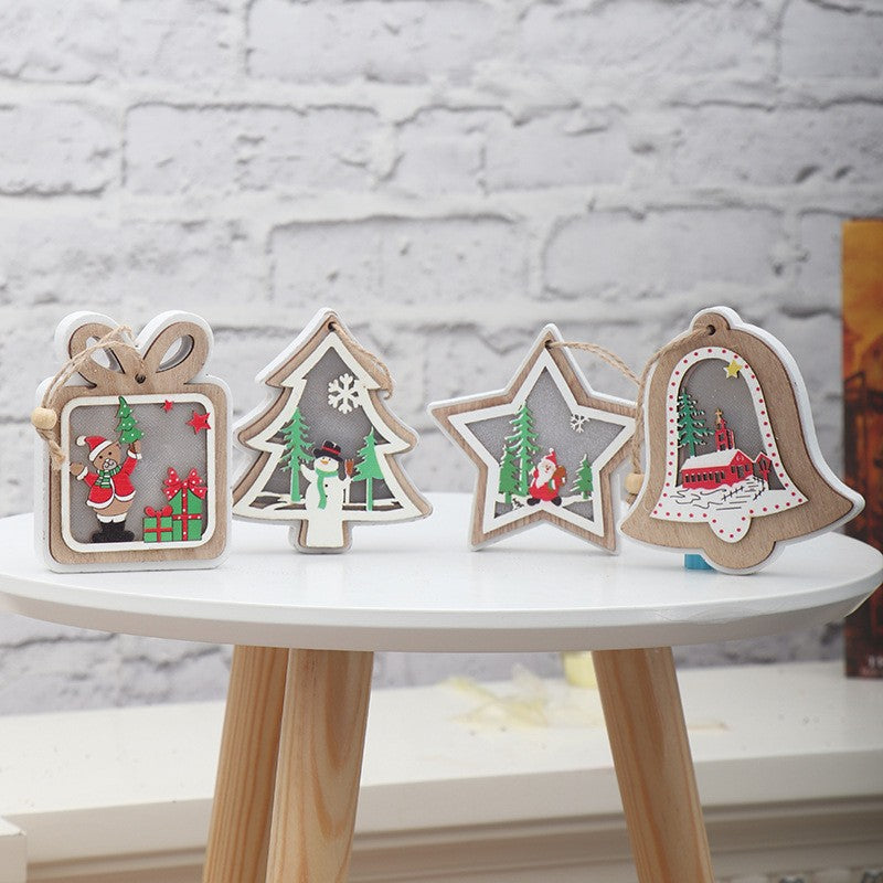 Ornament de Brad, cu Lumini LED, din Lemn, Model Brad, Multicolor