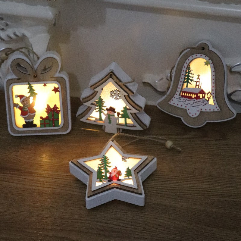 Ornament de Brad, cu Lumini LED, din Lemn, Model Brad, Multicolor