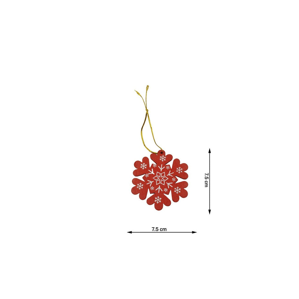 Ornament de brad fulg de nea, rosu, lemn, 7.5 cm