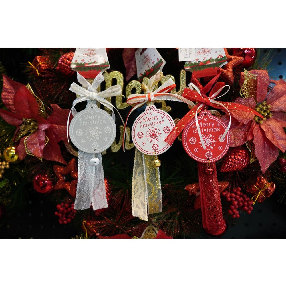 Ornament de brad medalion, rosu, lemn, 25 cm