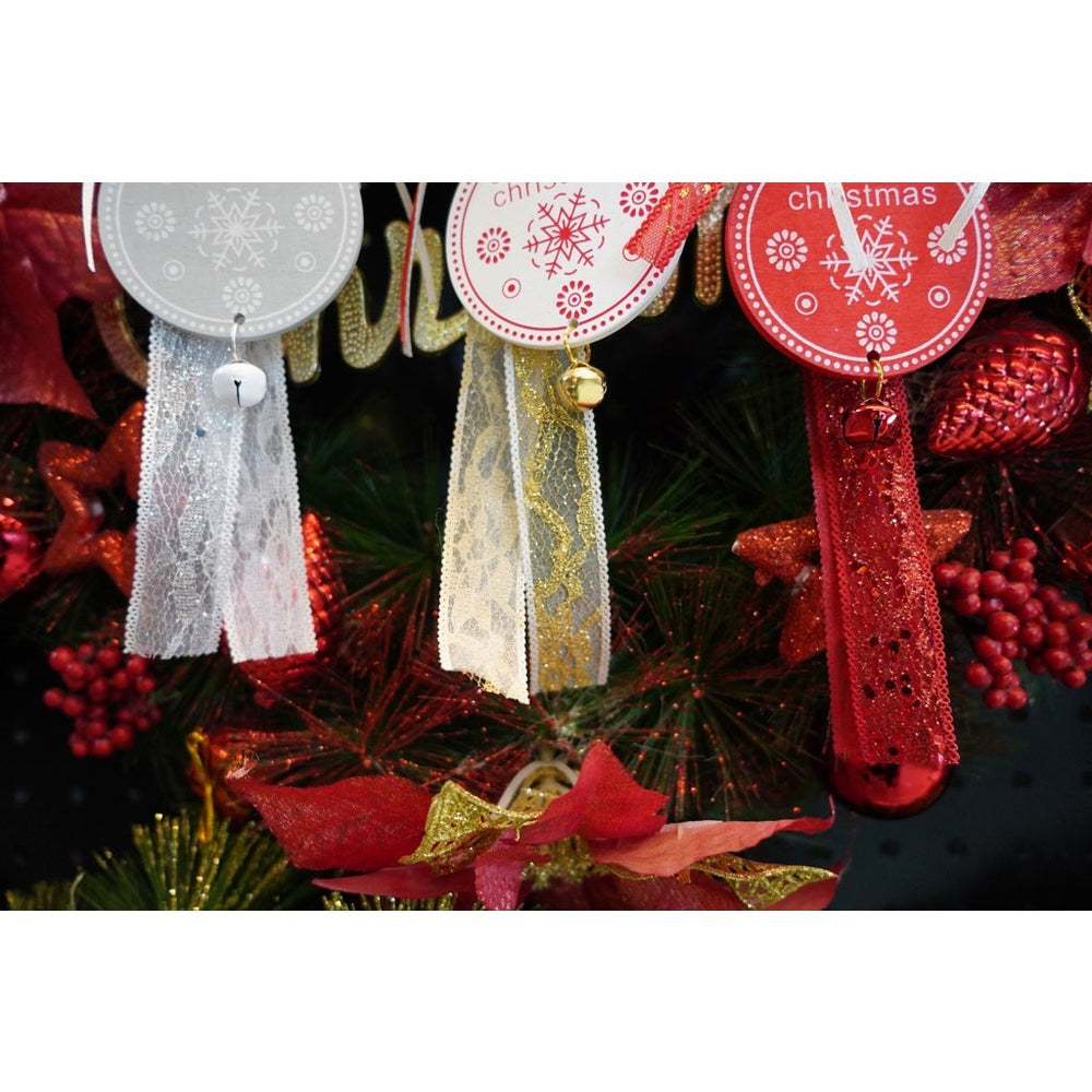 Ornament de brad medalion, rosu, lemn, 25 cm