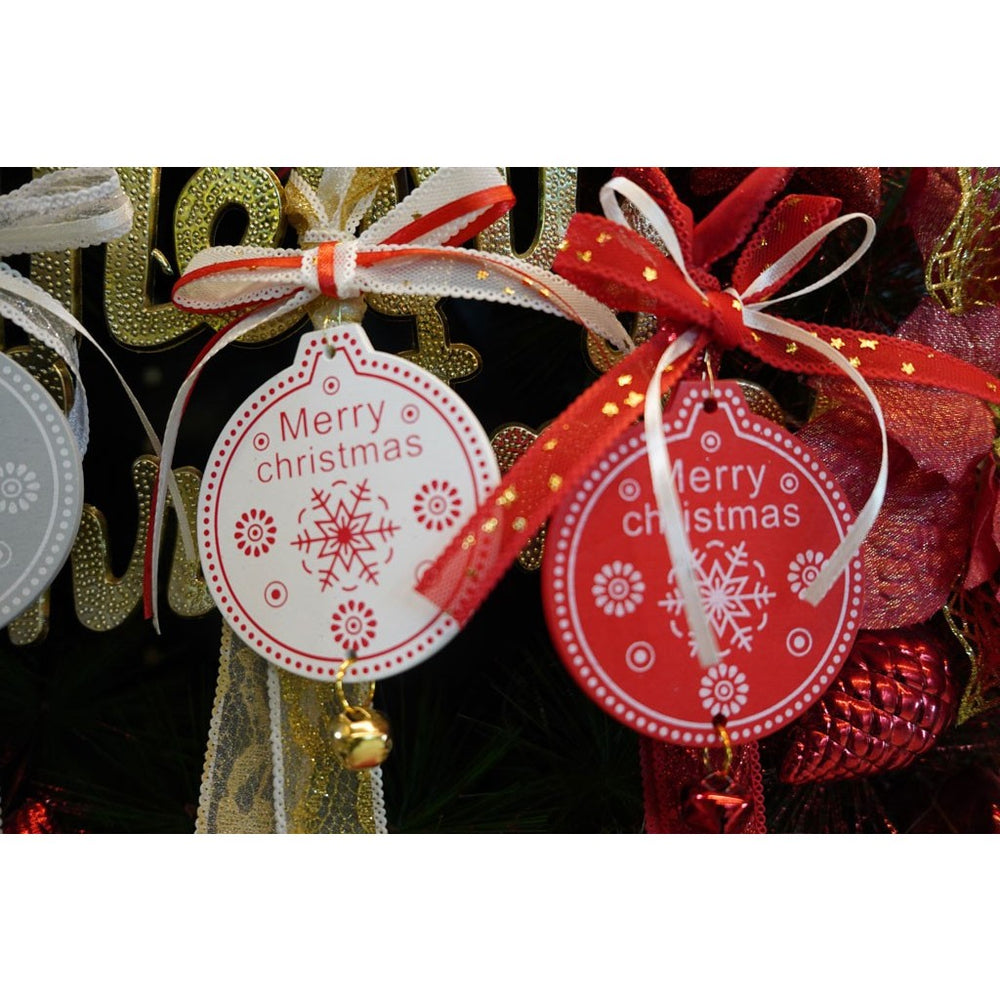 Ornament de brad medalion, rosu, lemn, 25 cm
