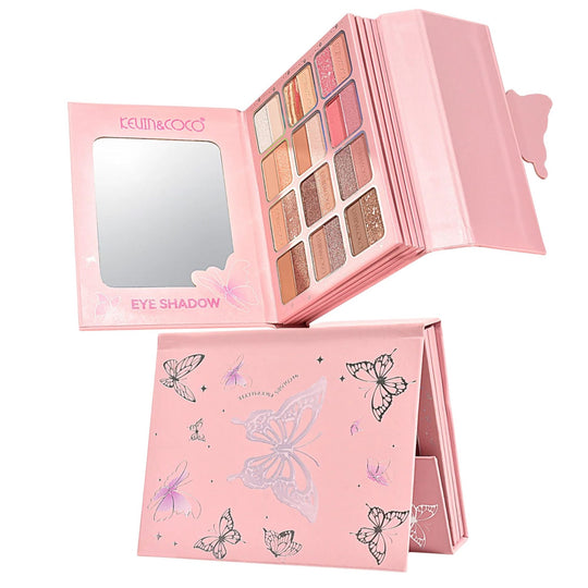 Paleta de Machiaj Profesionala KEVIN & COCO Glowy Butterfly Makeup Book, 96 Nuante, Trusa Multifunctionala pentru Ochi, Buze si Fata, Farduri Mate si Sidefate, Blush, Iluminatoare si Produse, pentru Toate Tipurile de Ten, 21 x 16.5 x 3.6 cm, Roz