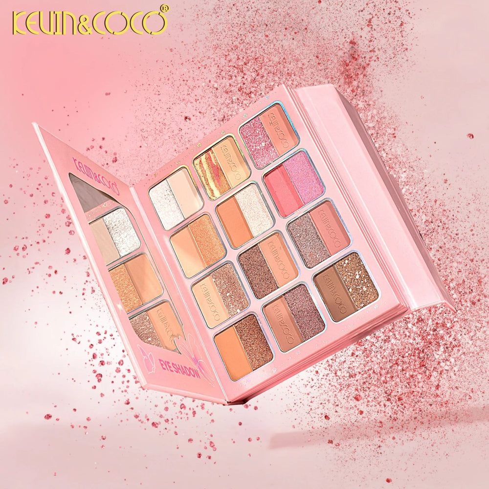 Paleta de Machiaj Profesionala KEVIN & COCO Glowy Butterfly Makeup Book, 96 Nuante, Trusa Multifunctionala pentru Ochi, Buze si Fata, Farduri Mate si Sidefate, Blush, Iluminatoare si Produse, pentru Toate Tipurile de Ten, 21 x 16.5 x 3.6 cm, Roz