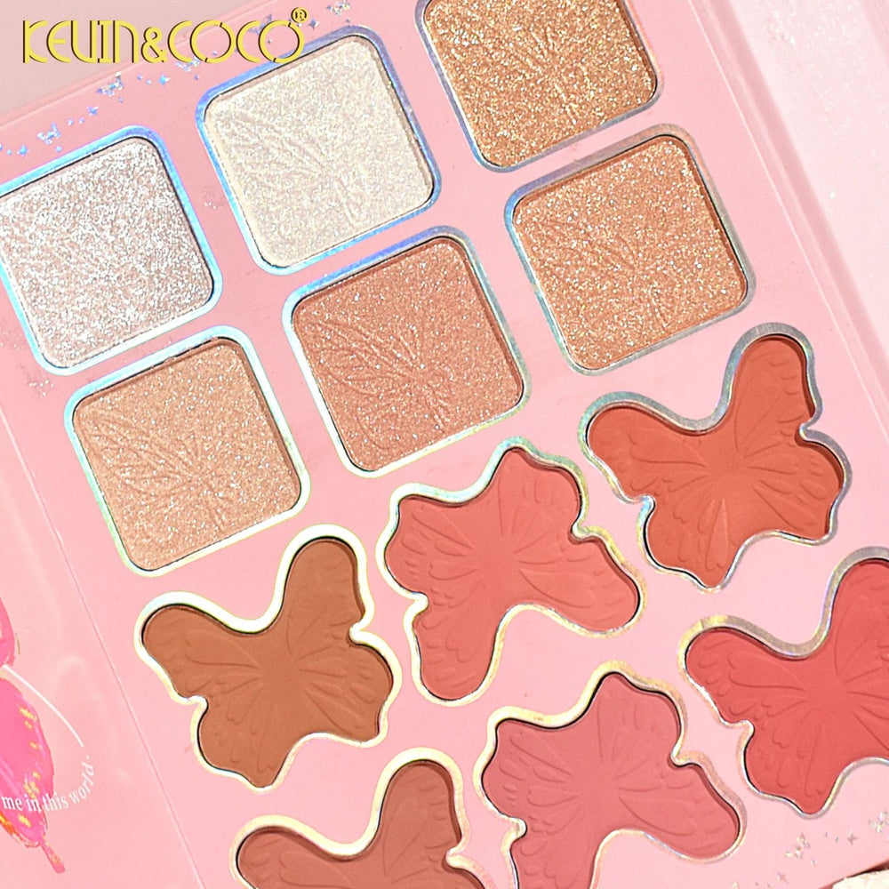 Paleta de Machiaj Profesionala KEVIN & COCO Glowy Butterfly Makeup Book, 96 Nuante, Trusa Multifunctionala pentru Ochi, Buze si Fata, Farduri Mate si Sidefate, Blush, Iluminatoare si Produse, pentru Toate Tipurile de Ten, 21 x 16.5 x 3.6 cm, Roz