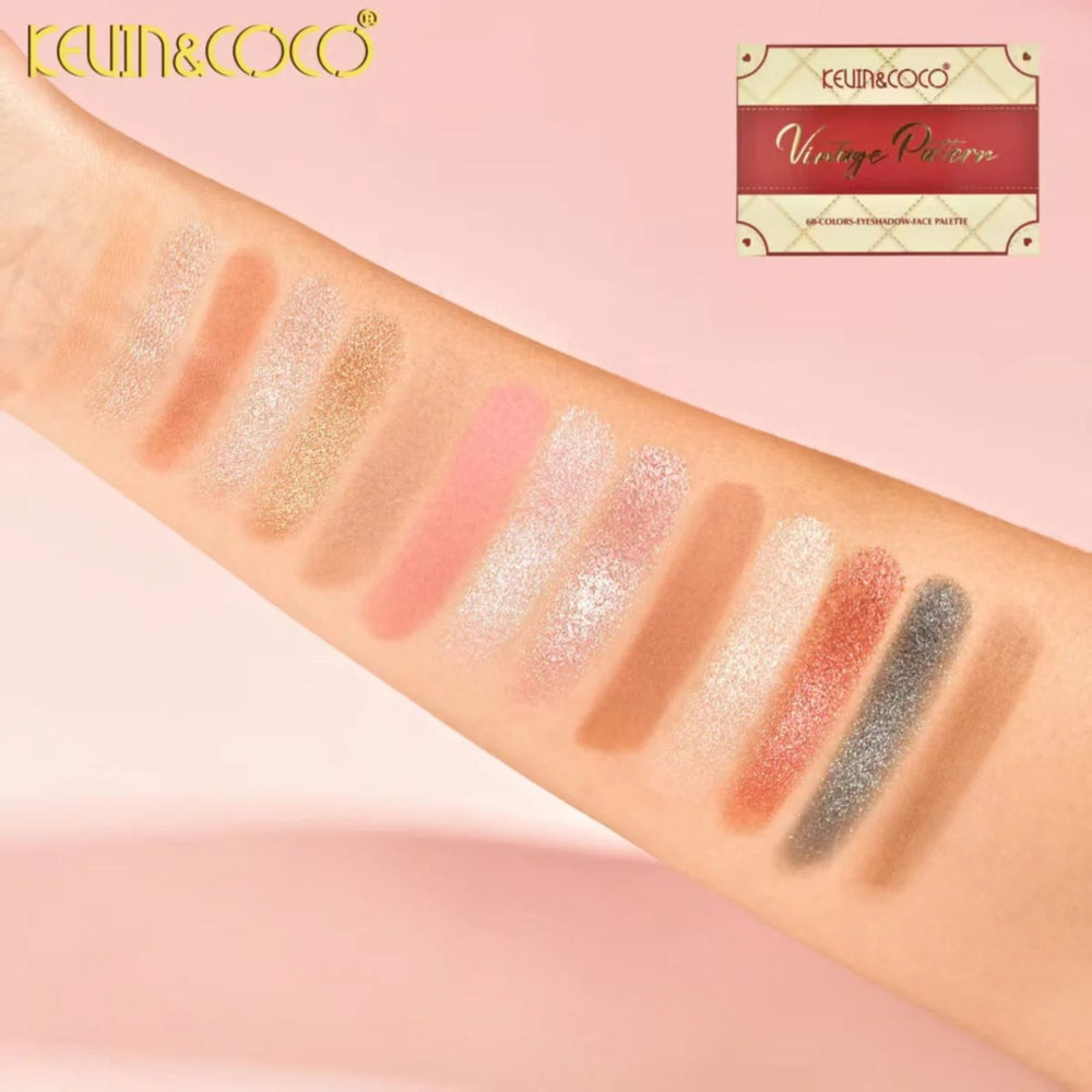 Paleta Machiaj Profesionala, Kevin&Coco, 60 Nuante Pigmentate, Fard Pleoape Mate si Sidefate, Multicolor