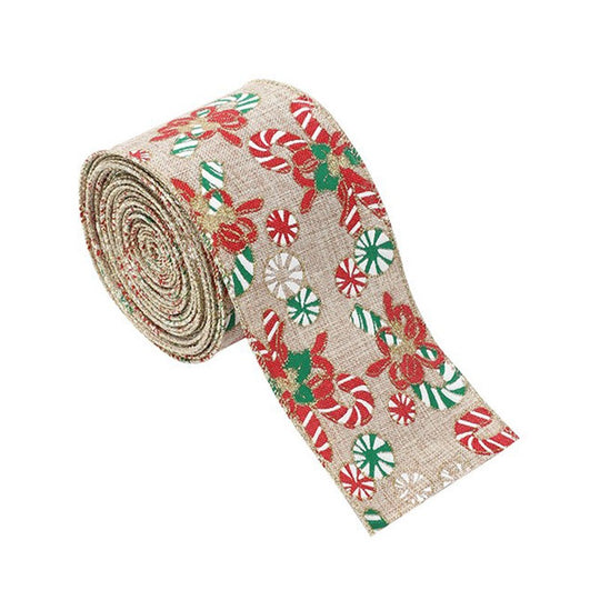 Panglica Decorativa pentru Craciun, Ornament pentru Brad de Craciun, Pretreceri, Panglica cu Design Acadele de Craciun, 200 x 6.3 cm, Khaki