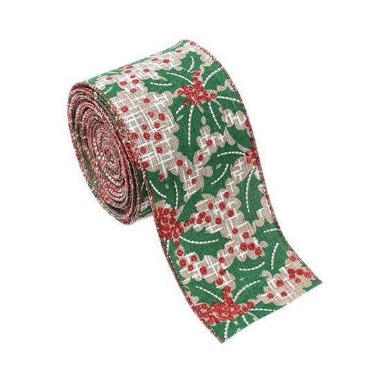 Panglica Decorativa pentru Craciun, Ornament pentru Brad de Craciun, Pretreceri, Panglica cu Design Brad de Craciun, 200 x 6.3 cm, Khaki