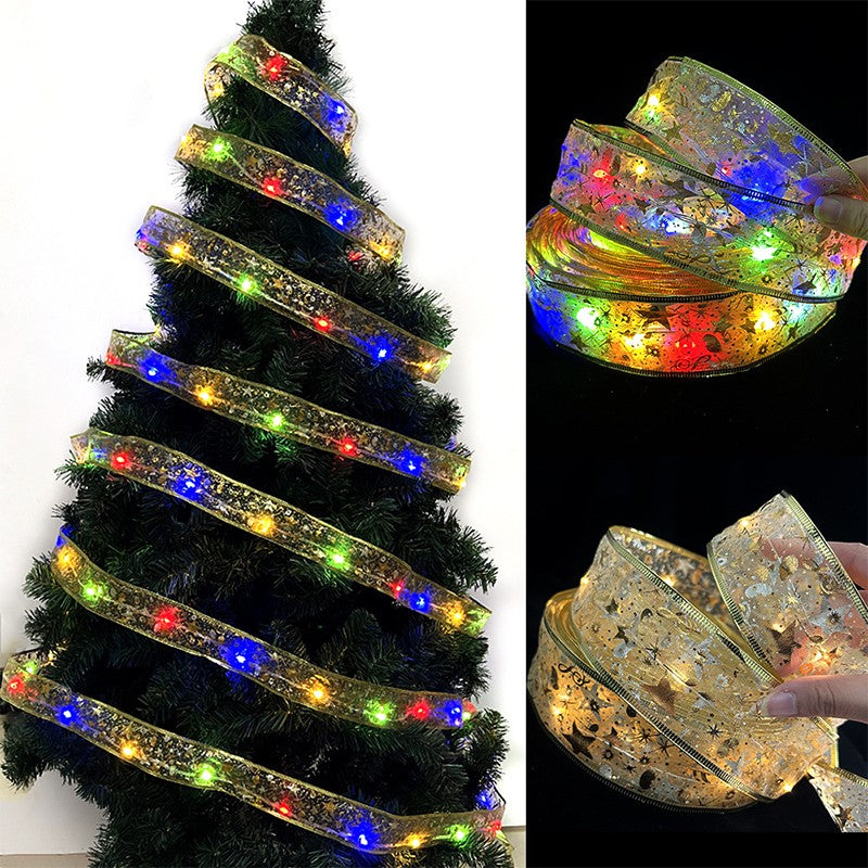 Panglică LED de Crăciun Aurie, lungime 4 m, 40 LED-uri, Baterii, Multicolor