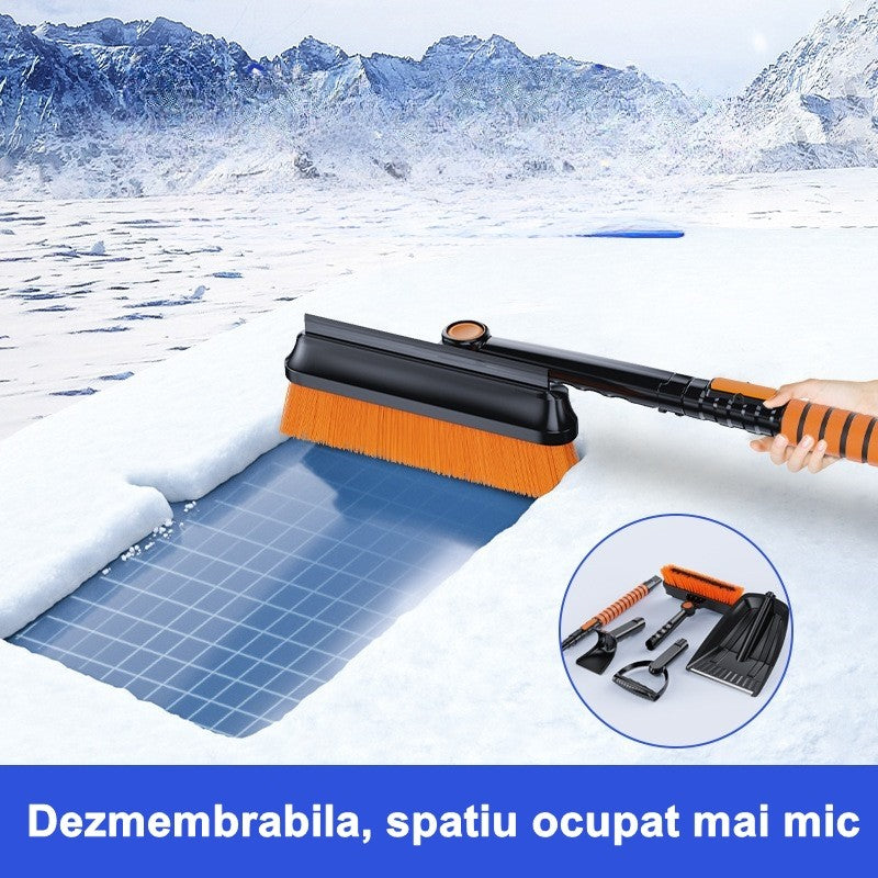 Perie si Racleta Rotativa 3 in 1, Perie Auto pentru Zapada, Telescopica, Detasabila, Material Aluminiu si ABS, 100 x 25 cm, Negru
