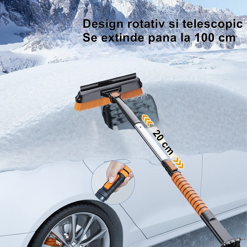 Perie si Racleta Rotativa 3 in 1, Perie Auto pentru Zapada, Telescopica, Detasabila, Material Aluminiu si ABS, 100 x 25 cm, Negru