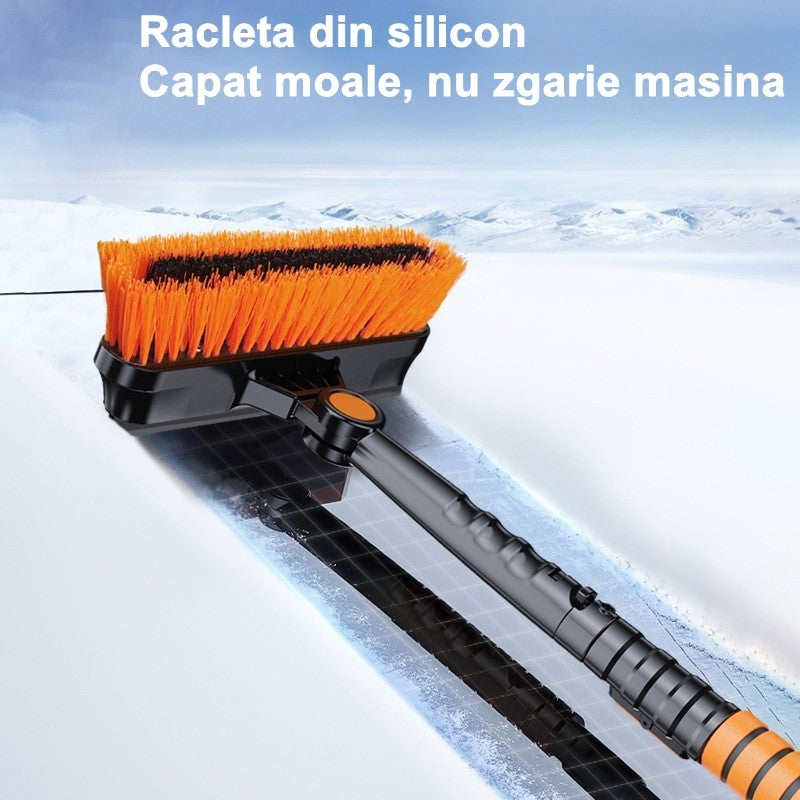 Perie si Racleta Rotativa 3 in 1, Perie Auto pentru Zapada, Telescopica, Detasabila, Material Aluminiu si ABS, 100 x 25 cm, Negru