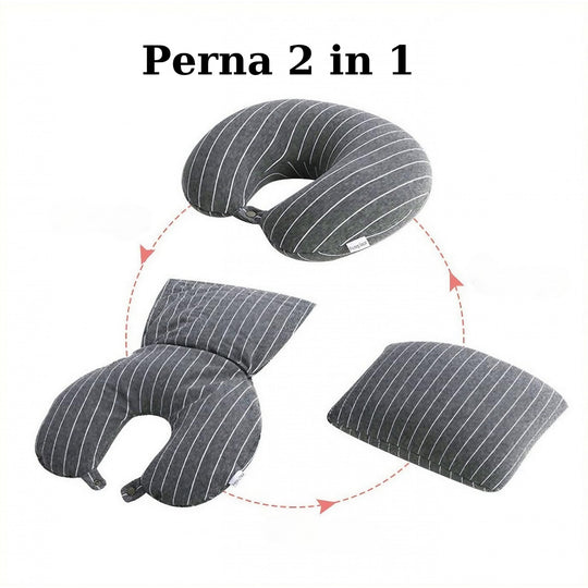 Perna de calatorie, 2 in 1, cu Particule de Spuma cu Memorie, Gri