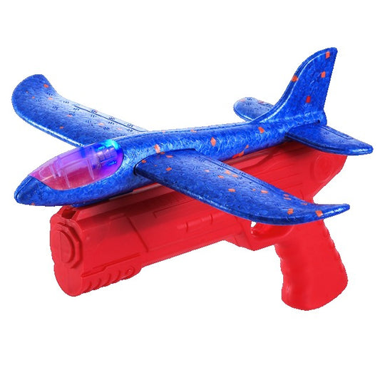 Pistol cu Lansator de Avion, din Polistiren+Plastic, +3 Ani, Avion 24 cm, Lansare 10 m, Rosu/Albastru