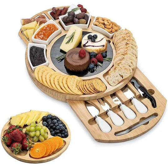 Platou Festiv, din Lemn, pentru Branzeturi si Aperitive, 18 Piese, Maro