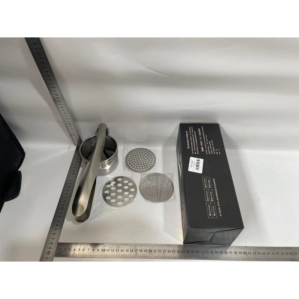 Presa Storcator pentru Fructe si Legume, Zdrobitor Manual, Inox, 3 Discuri Interschimbabile, Usor de Stors si de Curatat, Ergonomic, 26.5 x 9.8 x 9.5 cm Argintiu