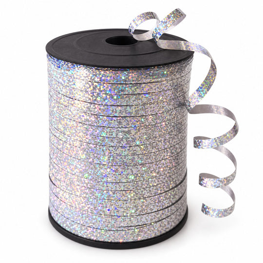 Rola Panglica Laser pentru Baloane si Cadouri, 5 mm x 457 m, Efect Lucios, Gri