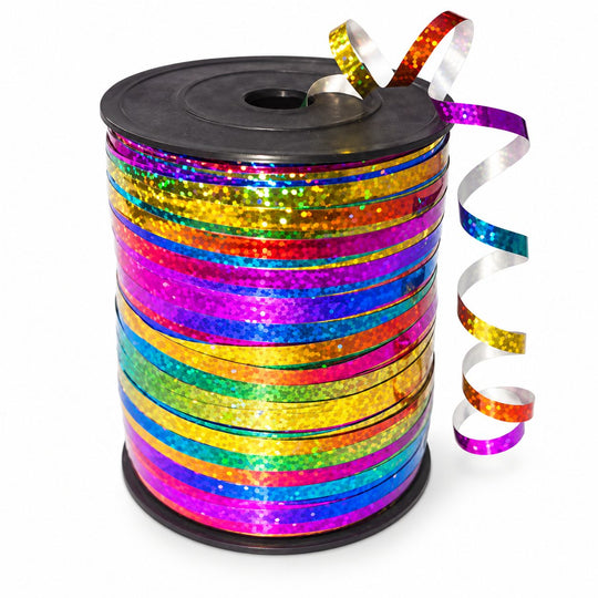 Rola Panglica Laser pentru Baloane si Cadouri, 5 mm x 457 m, Efect Lucios, Multicolor