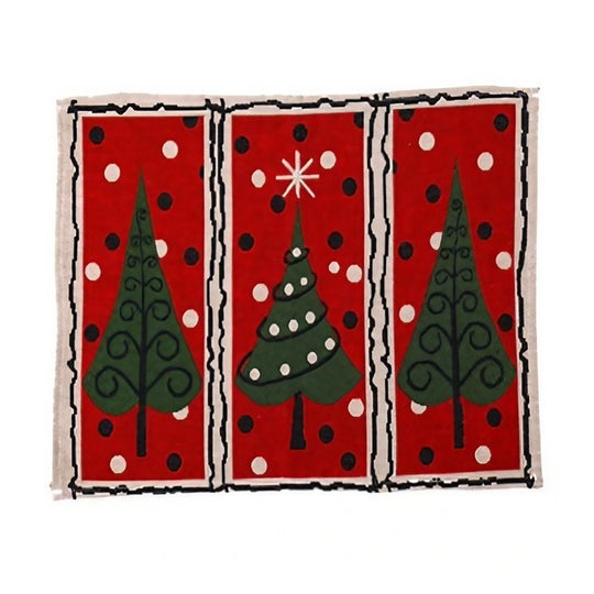 Servet de Masa, Model Brazi de Craciun, Tematica Craciun, Prosop pentru Masa, 47x33 cm, Bumbac si Fibre Sintetice, Rosu