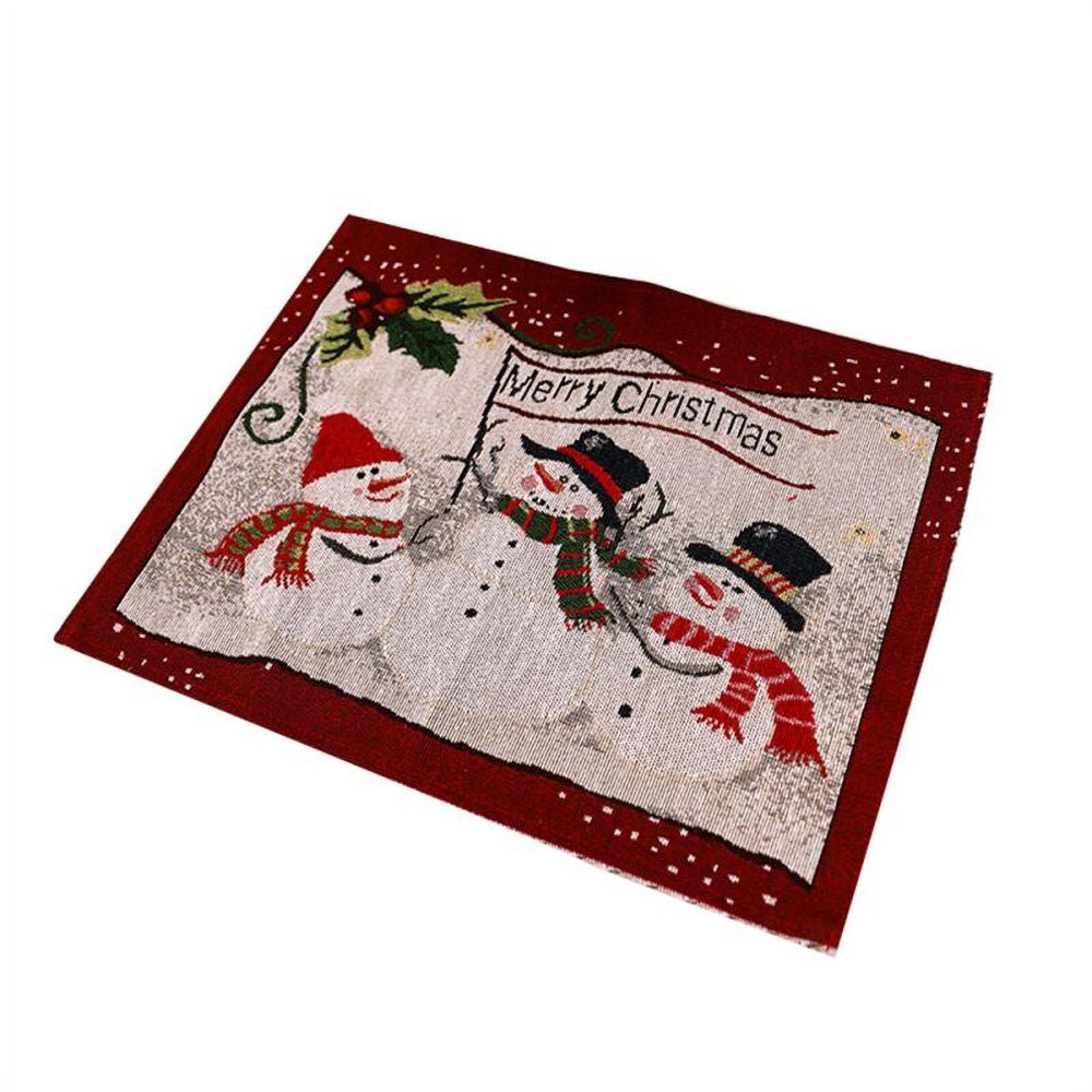 Servet de Masa, Model Oameni de Zapada, Scris Merry Christmas, Tematica Craciun, Prosop pentru Masa, 47x33 cm, Bumbac si Fibre Sintetice, Rosu