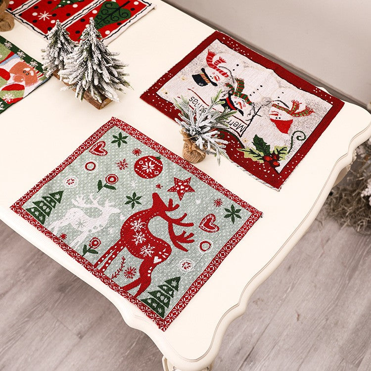 Servet de Masa, Model Oameni de Zapada, Scris Merry Christmas, Tematica Craciun, Prosop pentru Masa, 47x33 cm, Bumbac si Fibre Sintetice, Rosu