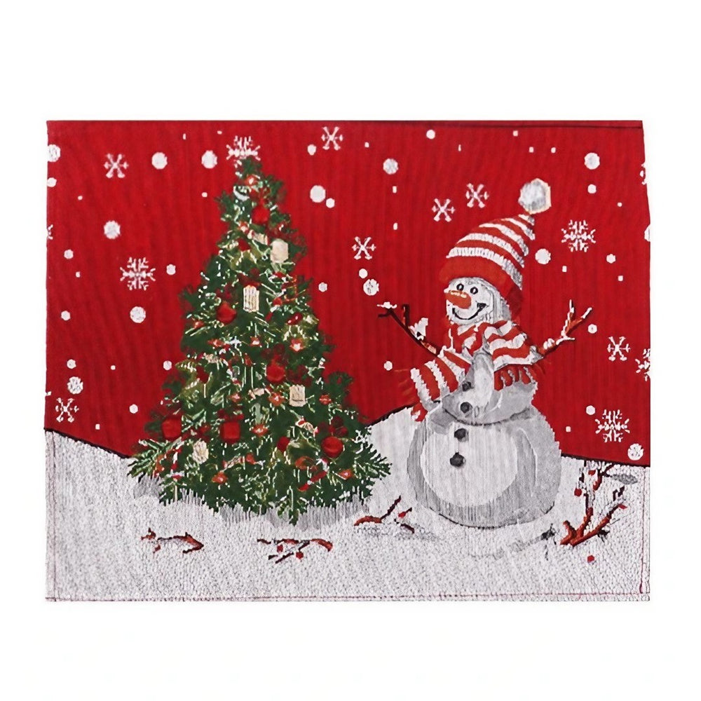 Servet de Masa, Model Om de Zapada si Bradul de Craciun, Tematica Craciun, Prosop pentru Masa, Bumbac si Fibre Sintetice, 43x33 cm, Rosu