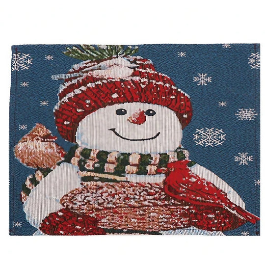 Servet de Masa, Model Om de Zapada si Ninsoare, Tematica Craciun, Prosop pentru Masa, Bumbac si Fibre Sintetice, 43x33 cm, Albastru