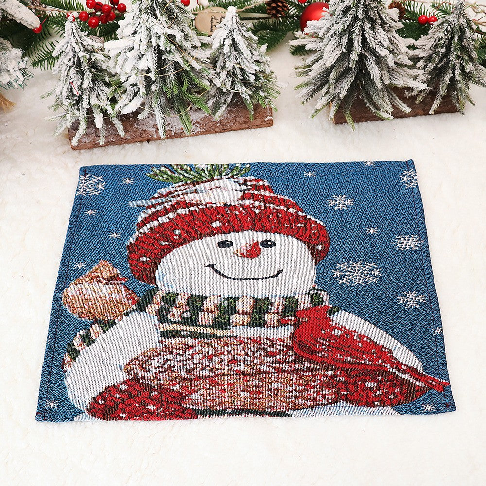 Servet de Masa, Model Om de Zapada si Ninsoare, Tematica Craciun, Prosop pentru Masa, Bumbac si Fibre Sintetice, 43x33 cm, Albastru