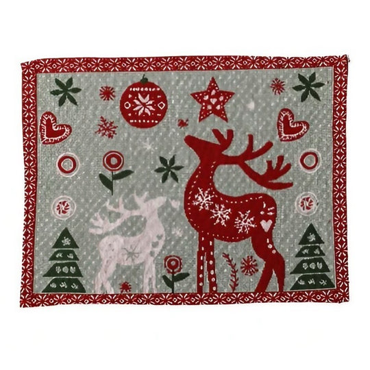 Servet de Masa, Model Ren si Globuri, Tematica Craciun, Prosop pentru Masa, 47x33 cm, Bumbac si Fibre Sintetice, Rosu