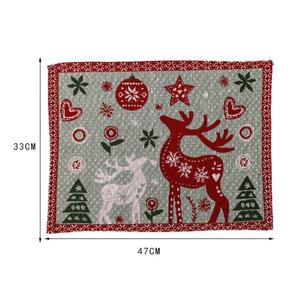Servet de Masa, Model Ren si Globuri, Tematica Craciun, Prosop pentru Masa, 47x33 cm, Bumbac si Fibre Sintetice, Rosu