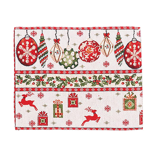 Servet pentru Masa, Model Globulete si Cadouri, Tematica Craciun, 43 x 34 cm, Rosu