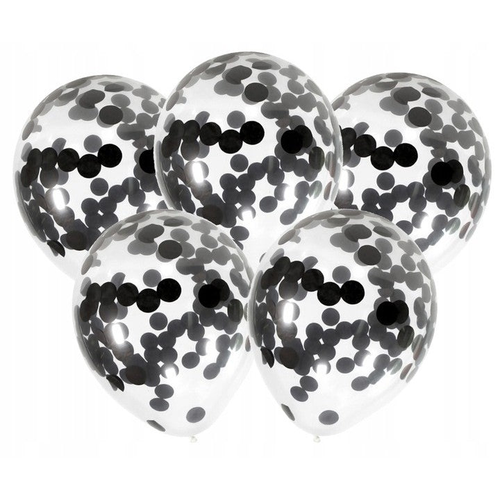 Set 10 Baloane din Latex, Model Party Confetti, 5 x Confetti, 5 x Negru, 25 cm, 2.2g