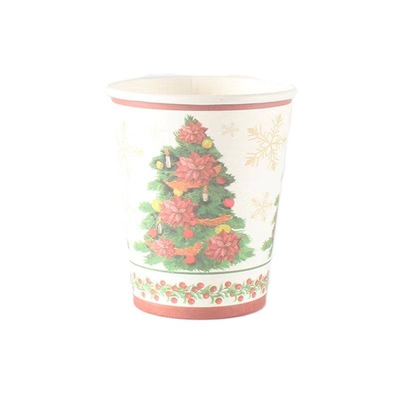Set 10 Pahare, Imprimeu Brad de Craciun, din Carton, 250 - 300 ml, 7.5 x 8.4 x 5.3 cm, Multicolor