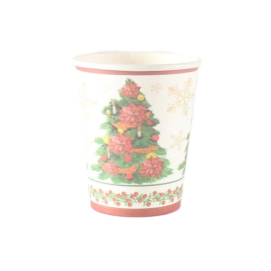 Set 10 Pahare, Imprimeu Brad de Craciun, din Carton, 250 - 300 ml, 7.5 x 8.4 x 5.3 cm, Multicolor