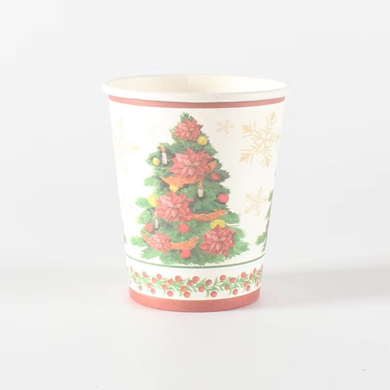 Set 10 Pahare, Imprimeu Brad de Craciun, din Carton, 250 - 300 ml, 7.5 x 8.4 x 5.3 cm, Multicolor