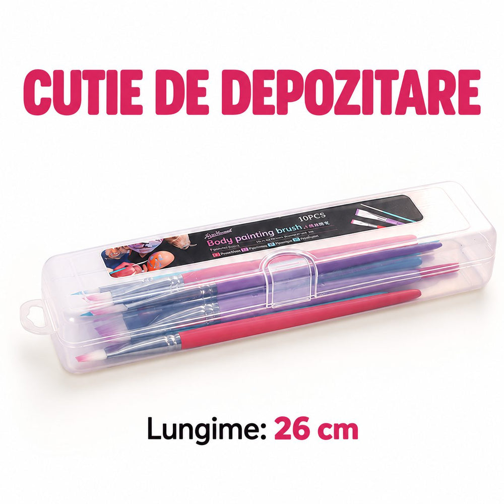 Set 10 Pensule pentru Pictura pe Fata si Corp, Varfuri Asortate, 21x5x2 cm, Turcoaz
